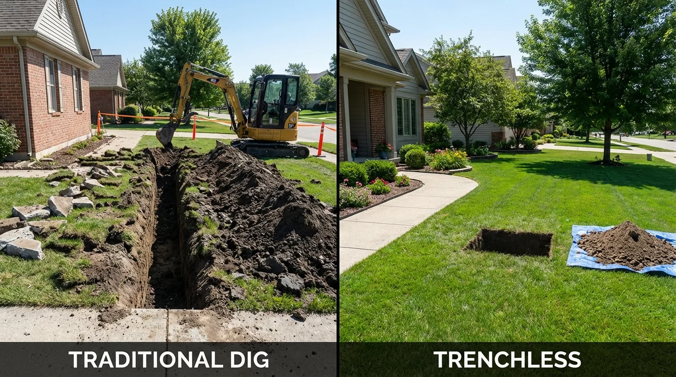 Trenchless sewer repair with minimal yard damage versus traditional excavation in Waterloo, IA